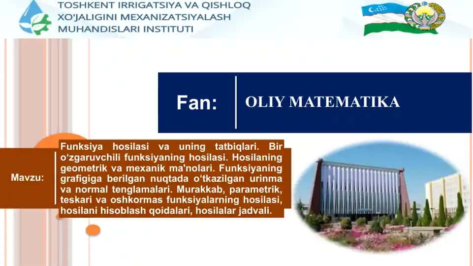 Funksiya hosilasi va uning tatbiqlari