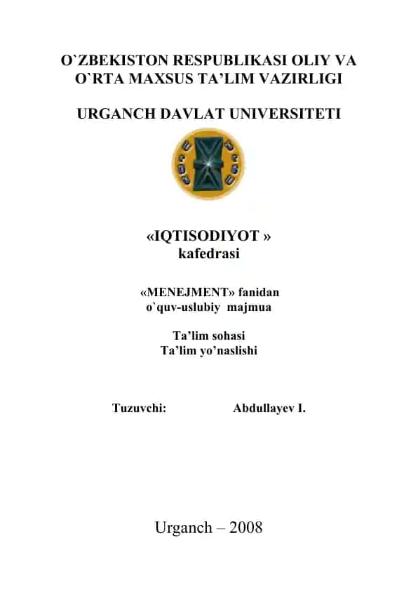O`ZBЕKISTОN RЕSPUBLIKASI ОLIY VA O`RTA MAХSUS TA’LIM VAZIRLIGI