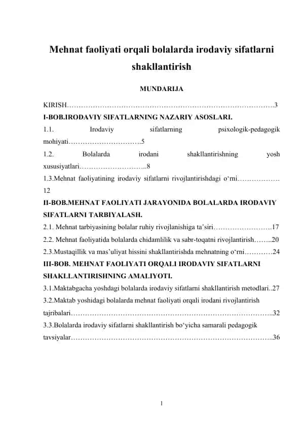 Mehnat faoliyati orqali bolalarda irodaviy sifatlarni shakllantirish