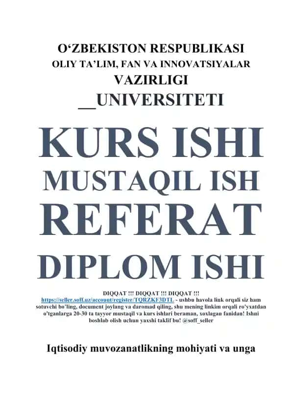 Kurs ishi: Iqtisodiy muvozanatlikning mohiyati va unga erishishning yo‘llari
