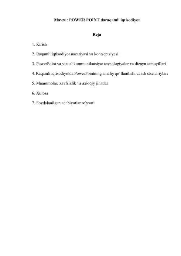POWER POINT daraqamli iqtisodiyot