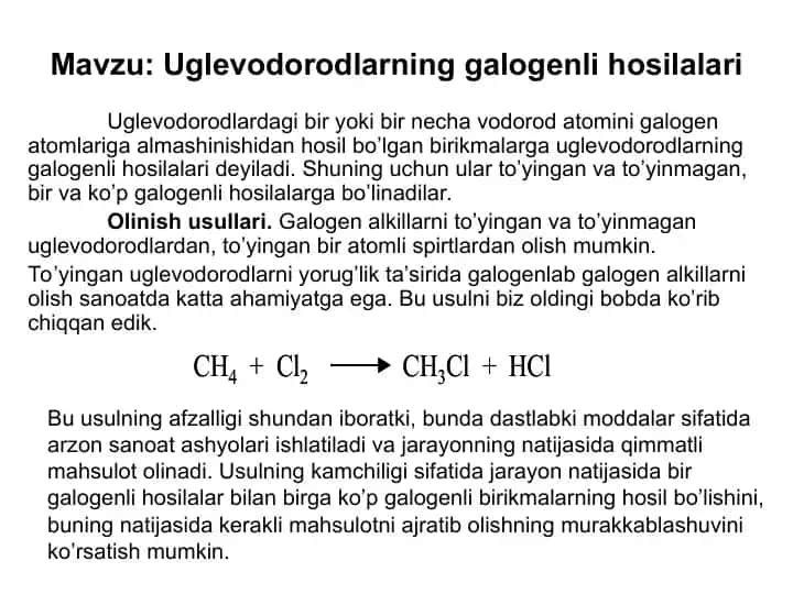 Uglevodorodlarning galogenli hosilalari