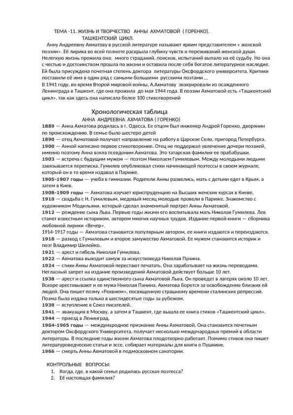 Жизнь и творчество Анны Ахматовой
