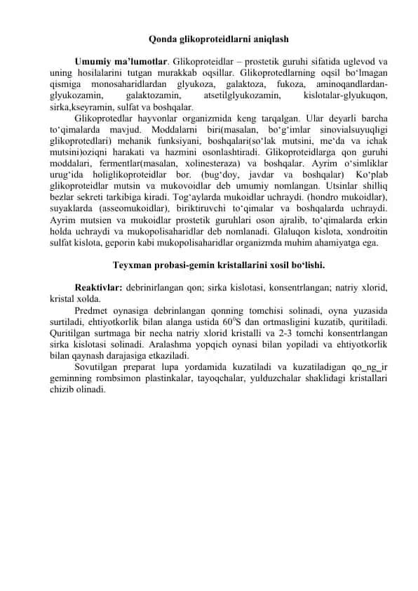 Qonda glikoproteidlarni aniqlash