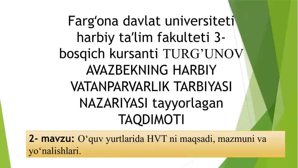 O‘quv yurtlarida Harbiy Vatanparvarlik Tarbiyasi