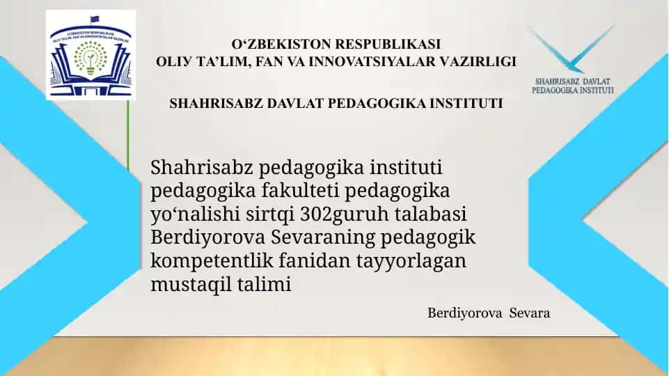 Pedagogik kompetentlikni shakllantirishda ta'lim texnologiyasining tatbig'i.