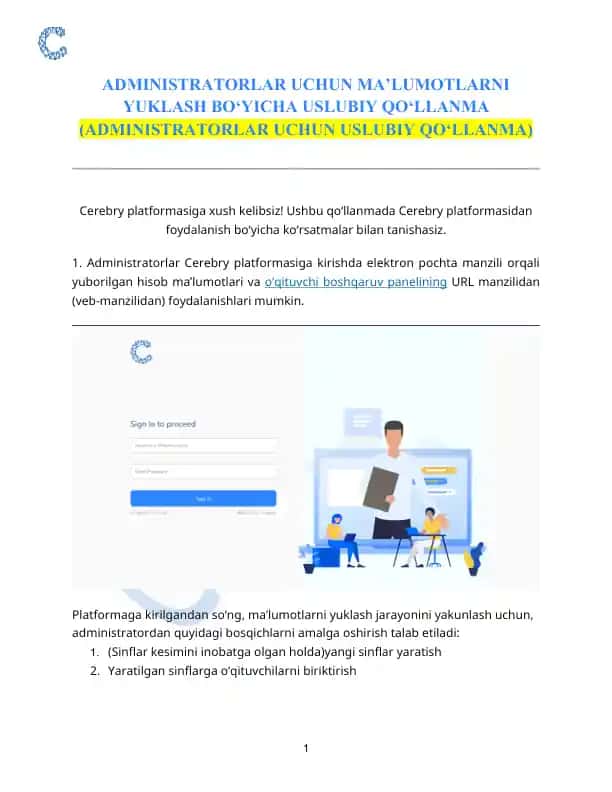 Administratorlar uchun ma’lumotlarni yuklash bo‘yicha uslubi qo‘llanma