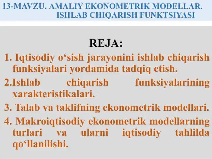 Amaliy Ekonometrik Modellar