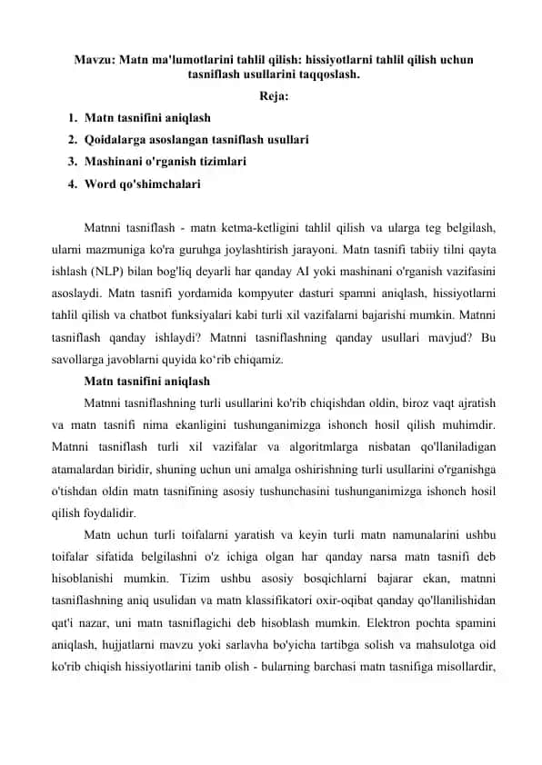 Matn ma'lumotlarini tahlil qilish hissiyotlarni tahlil qilish uchun tasniflash usullarini