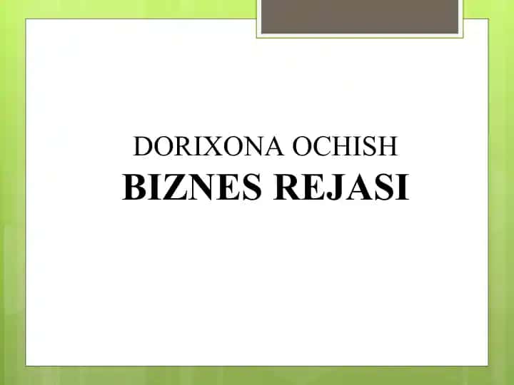 Dorixona Ochish Biznes Rejasi