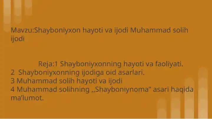 Muhammad Shayboniyxonning hayoti va ijodi