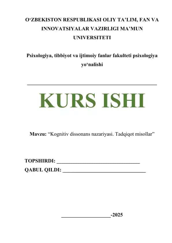 Kognitiv dissonans nazariyasi. Tadqiqot misollar
