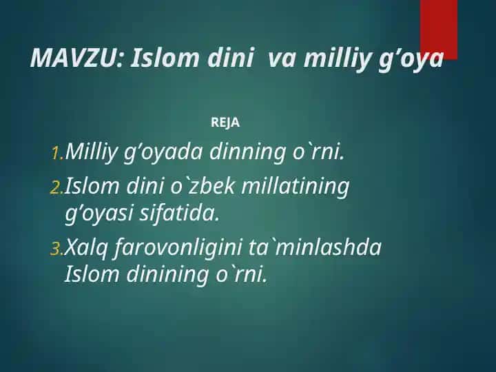 Islom dini va milliy g’oya