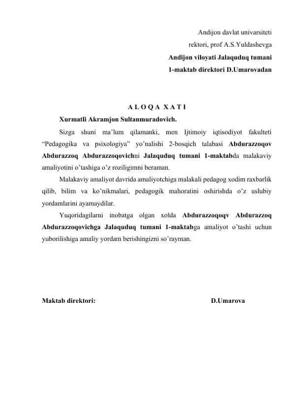 Malakaviy amaliyot uchun ruxsatnoma