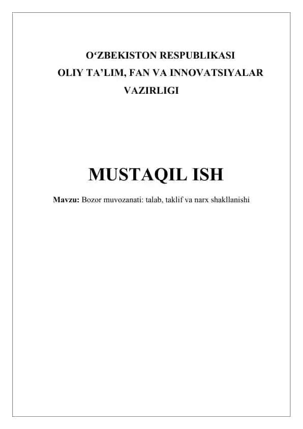 Bozor muvozanati: talab, taklif va narx shakllanishi