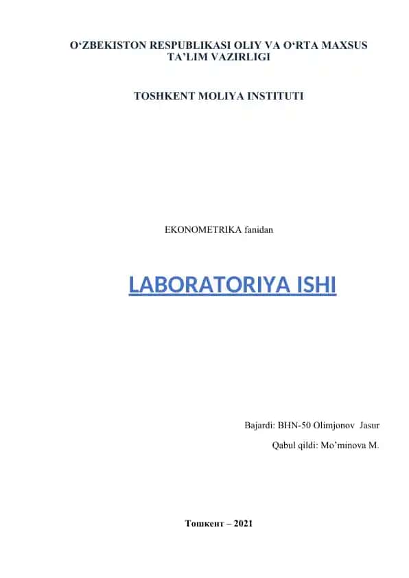 Ko‘p omilli ekonometrik tahlil laboratoriya ishi