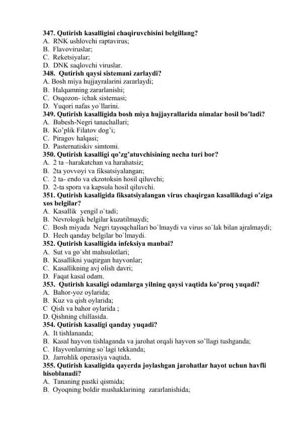 Qutirish kasalligi haqida ma'lumotlar