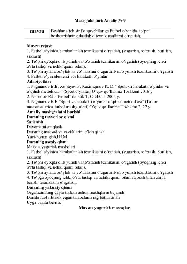 Futbol o‘yini to‘pni boshqarish texnikalari