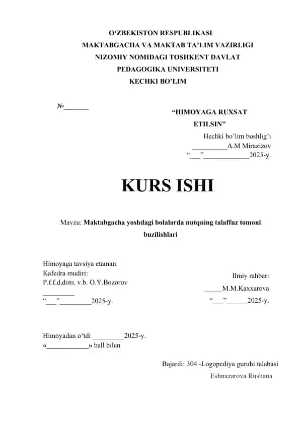Maktabgacha yoshdagi bolalarda nutqning talaffuz tomoni buzilishlari