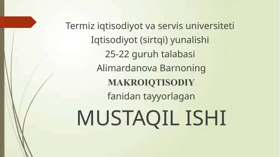 Makroiqtisodiy fanidan mustaqil ish