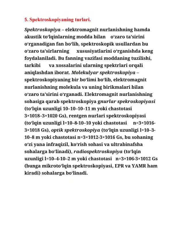 Spektroskopiyaning turlari