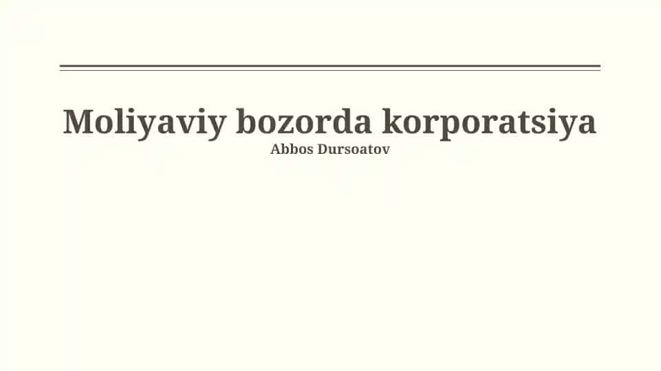 Moliyaviy bozorda korporatsiya