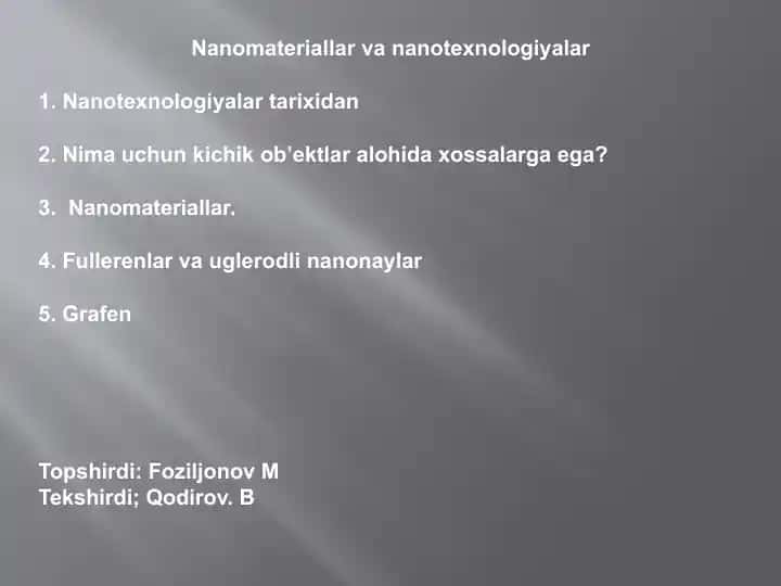 Nanomateriallar va Nanotexnologiyalar
