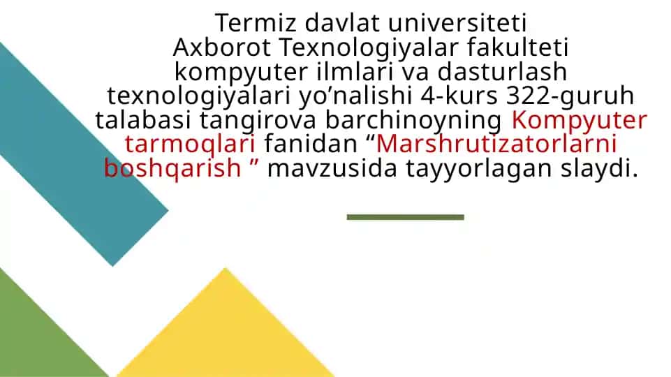 Marshrutizatorlarni boshqarish