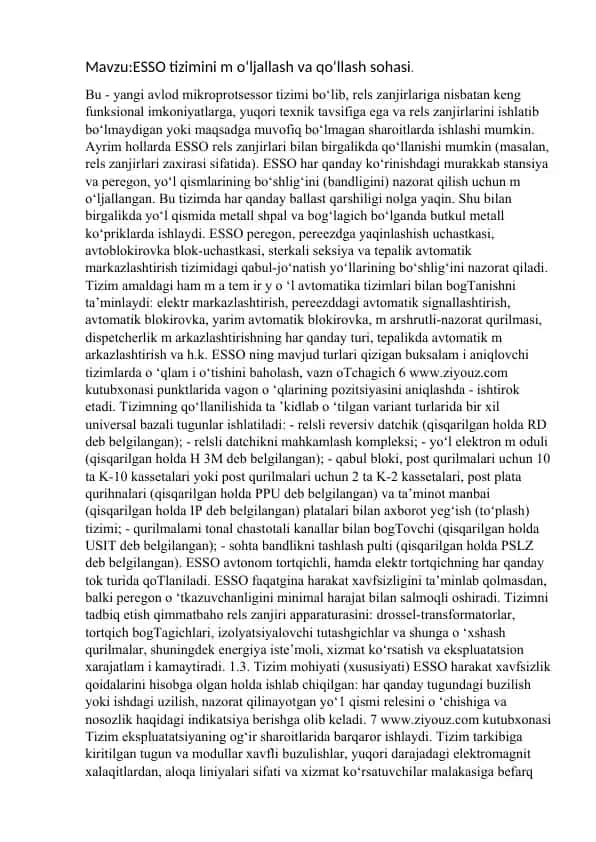 ESSO tizimini m o‘ljallash va qo‘llash sohasi
