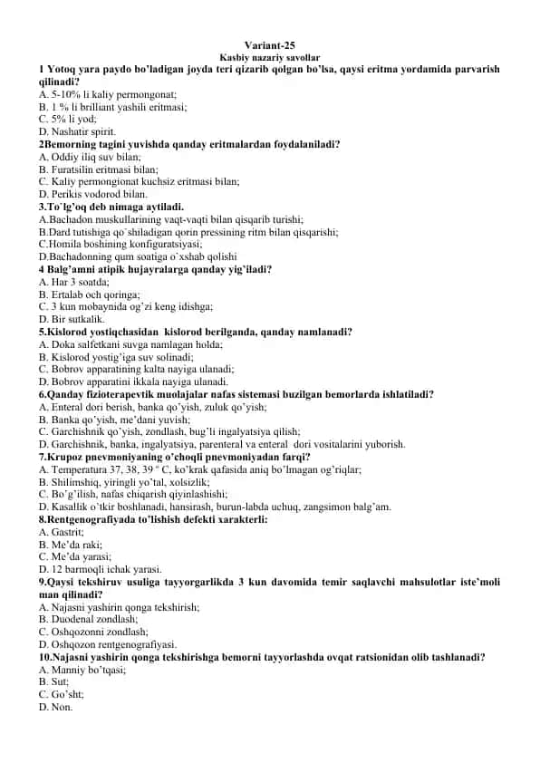 Kasbiy nazariy savollar
