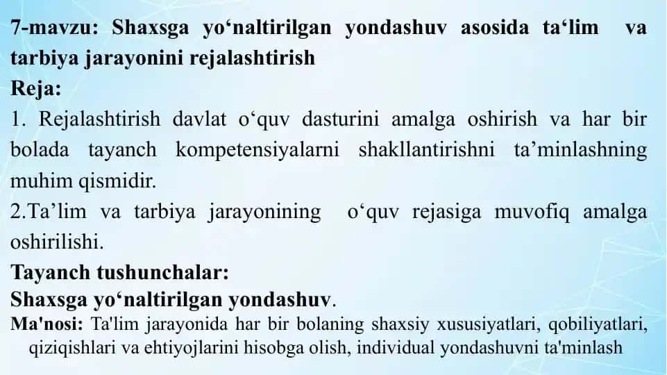 Ta'lim va Tarbiya Jarayonini Rejalashtirish