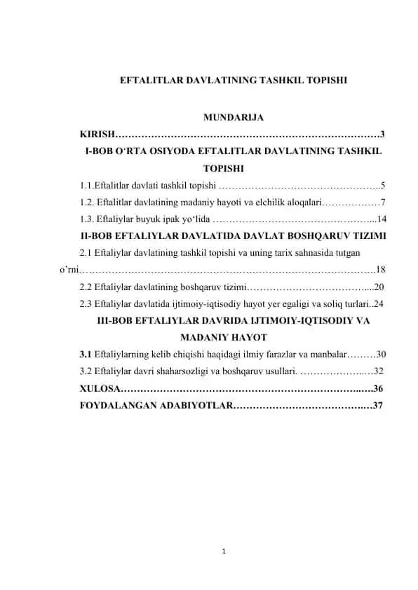 Eftalitlar davlatining tashkil topishi (tarixiy kurs ishi)