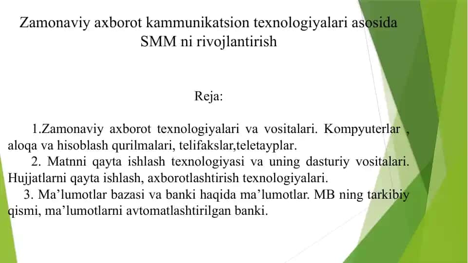 Zamonaviy axborot kommunikatsiya texnologiyalari asosida SMM ni rivojlantirish