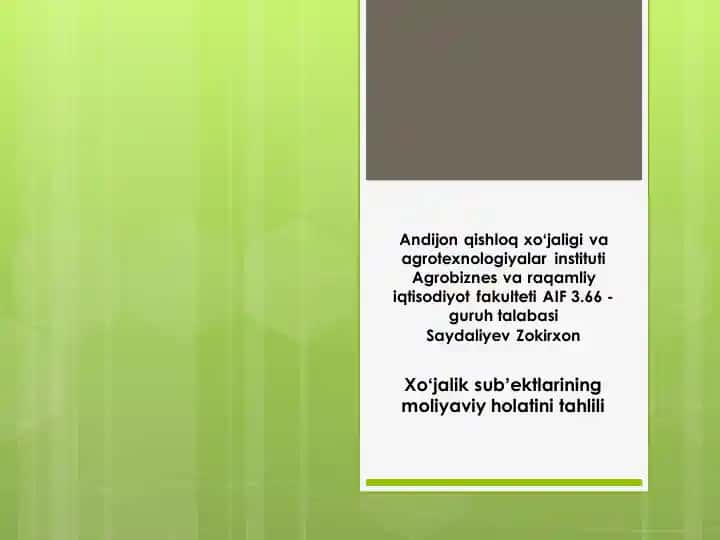 Xo‘jalik yurituvchi sub’ektlarning moliyaviy resurslari va kapitali tahlili