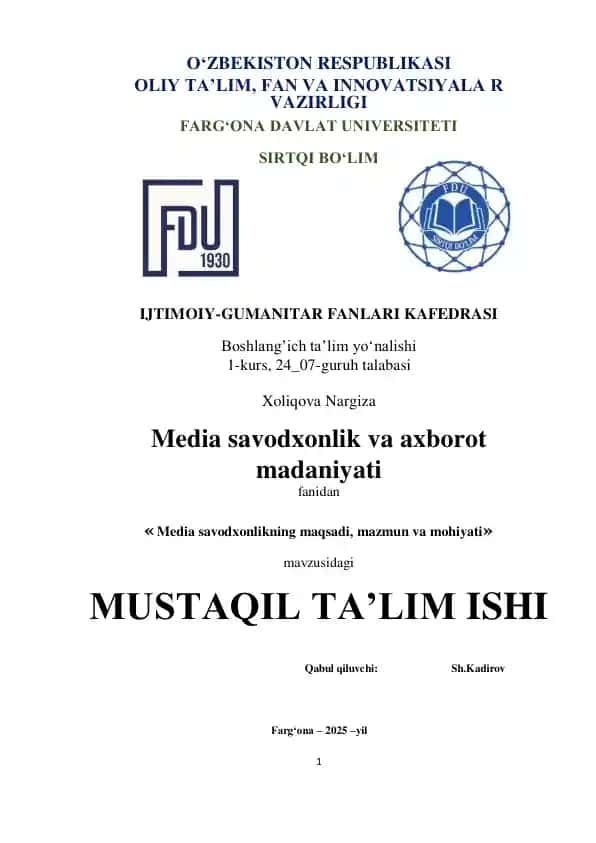 Media savodxonlikning maqsadi, mazmun va mohiyati