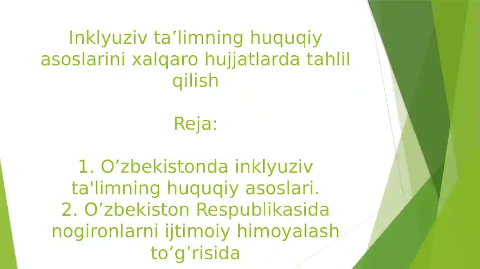 Inklyuziv ta'limning huquqiy asoslari