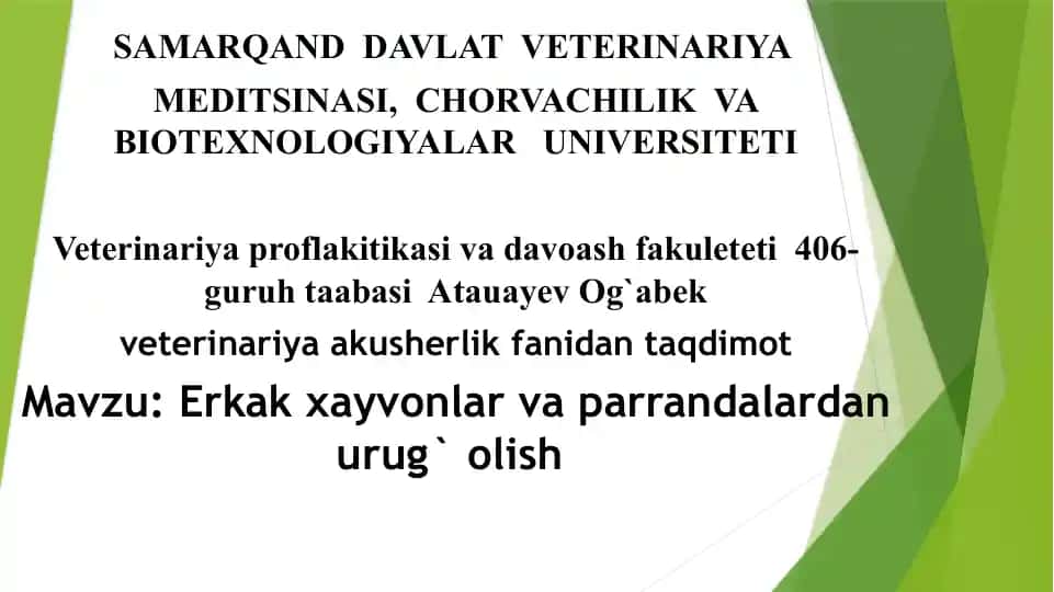 Erkak xayvonlar va parrandalardan urug` olish