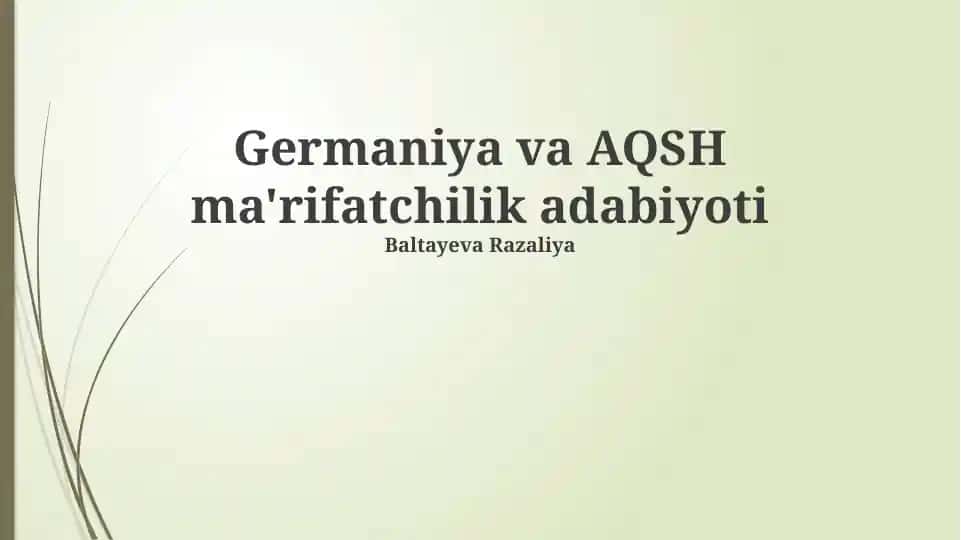 Germaniya va AQSH ma'rifatchilik adabiyoti
