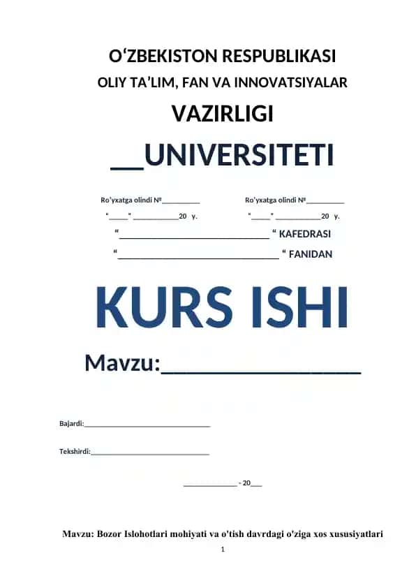 Bozor Islohotlari mohiyati va o'tish davridagi o'ziga xos xususiyatlari