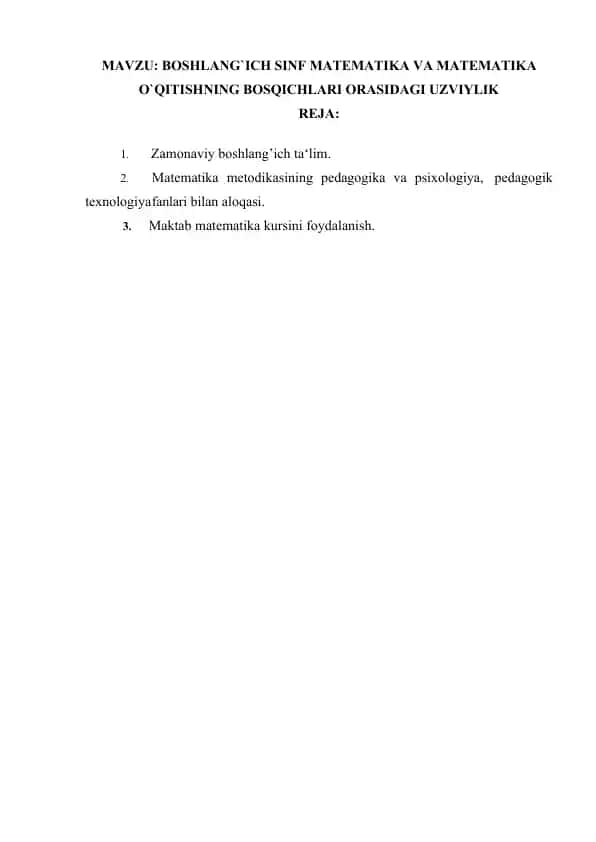 Boshlang'ich Matematika Kursi
