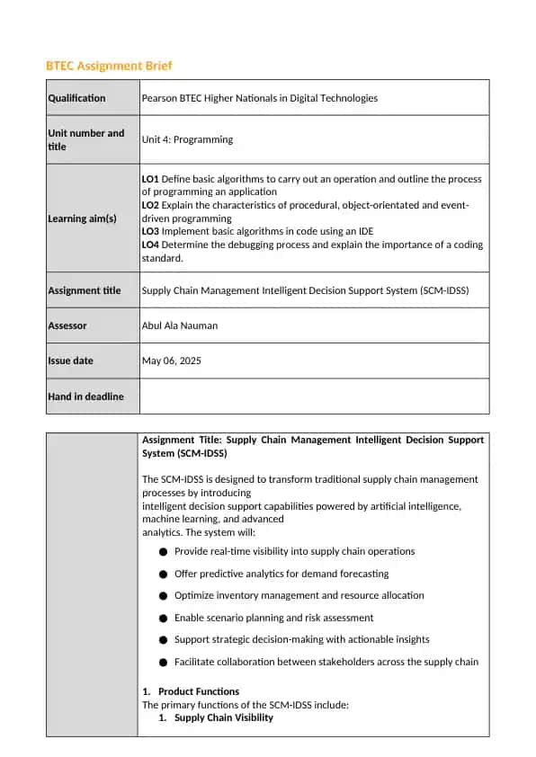 Supply Chain Management Intelligent Decision Support System (SCM-IDSS)