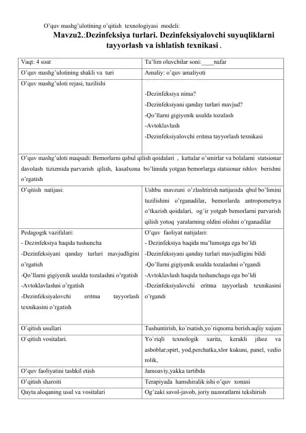 Dezinfeksiya turlari. Dezinfeksiyalovchi suyuqliklarni tayyorlash va ishlatish texnikasi