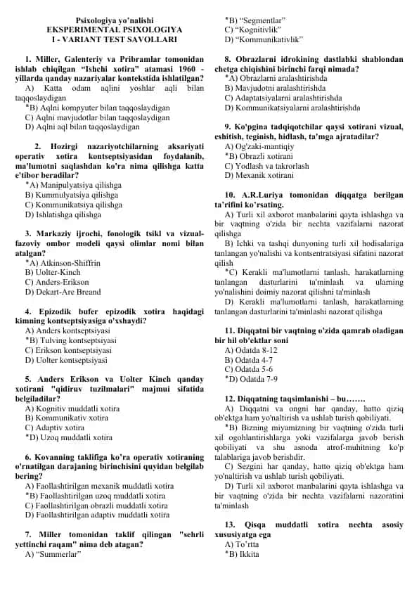 EKSPERIMENTAL PSIXOLOGIYA