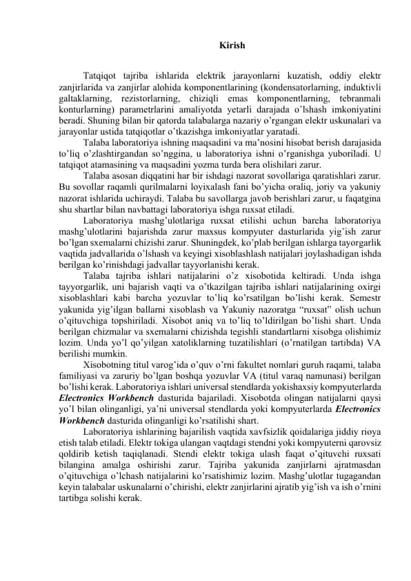 Elektrik jarayonlarni kuzatish tatqiqoti