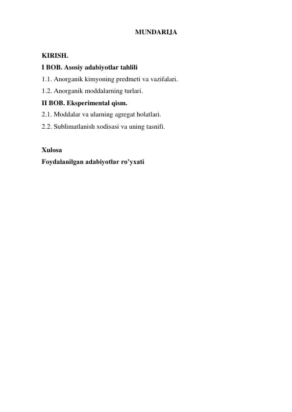 Anorganik kimyoning predmeti va vazifalari