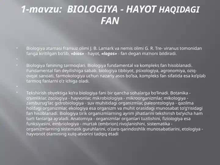 Biologiya - Hayot Haqidagi Fan
