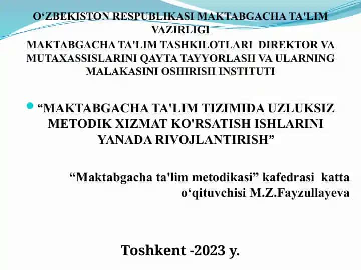 Maktabgacha taʼlim tashkilotida pedagogik jarayonni nazorat qilishni tashkil etish