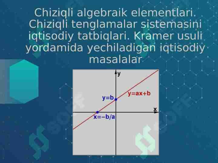 chiziqli algebra elementlari. Chiziqli tenglamalar sistemasini iqtisodiy tadbiqlari. Kramer usuli yordamida yechiladigon iqtisodiy masalalar