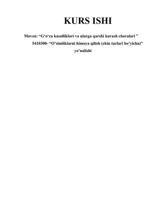 O‘simliklarni himoya qilish (ekin turlari bo‘yicha)
