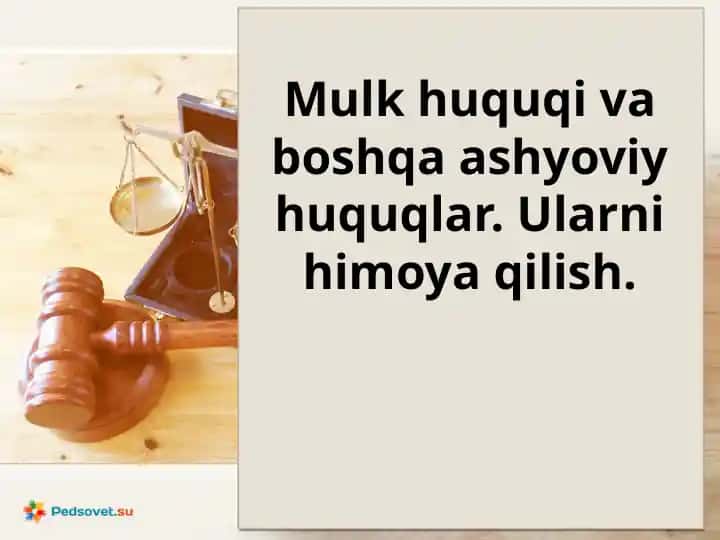 Mulk huquqi va boshqa ashyoviy huquqlar. Ularni himoya qilish.r